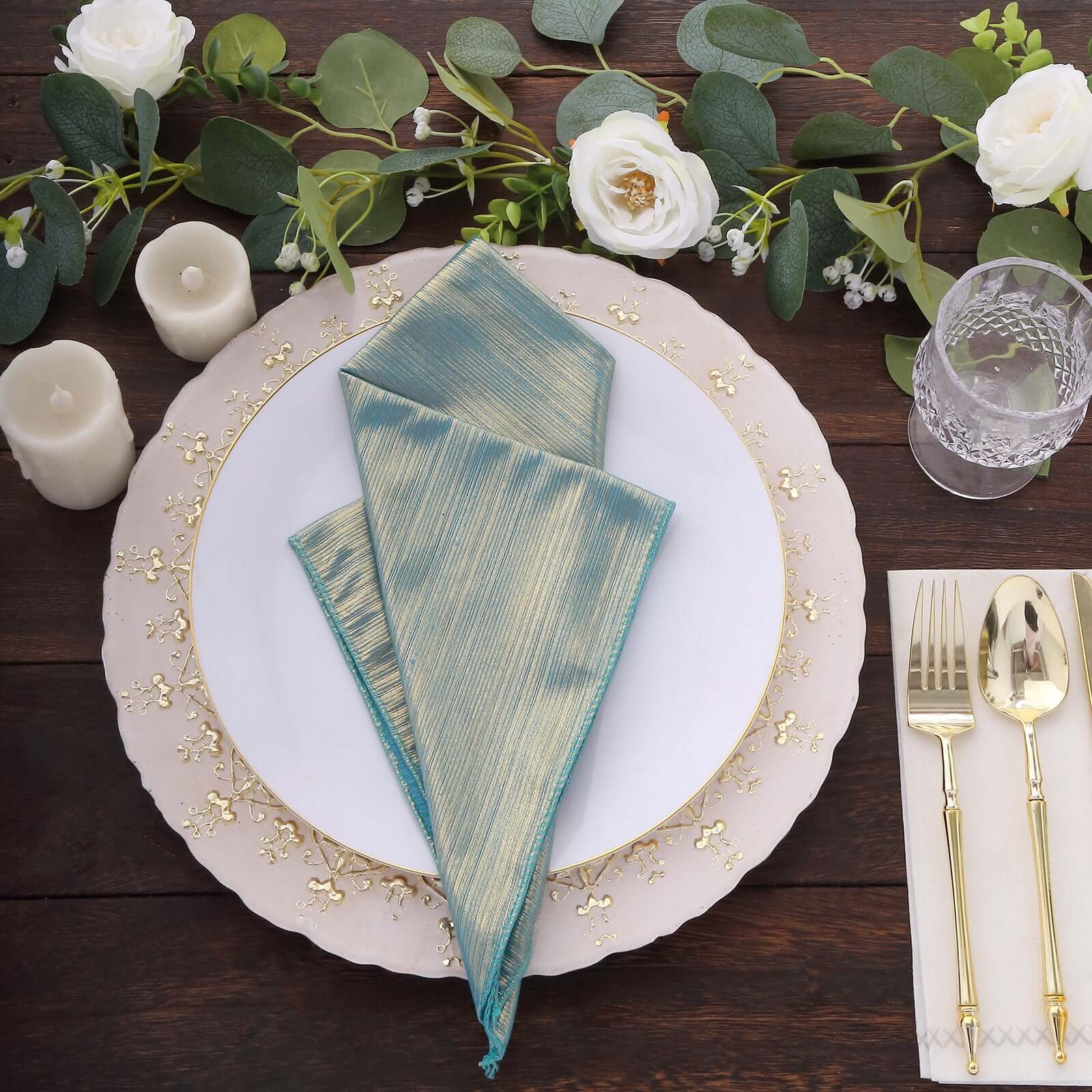 5 Pack Hunter Emerald Green Striped Satin Linen Napkins, Wrinkle-Free  Reusable Wedding Napkins - 20x20